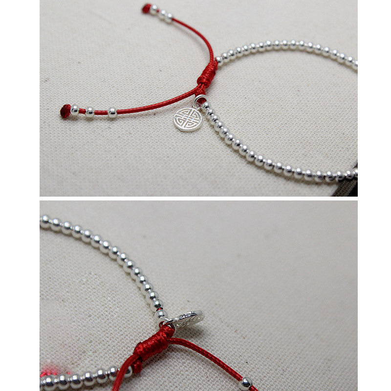 Sterling Silver Beaded Red String Bracelet