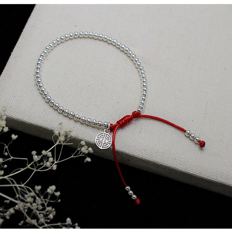 Sterling Silver Beaded Red String Bracelet