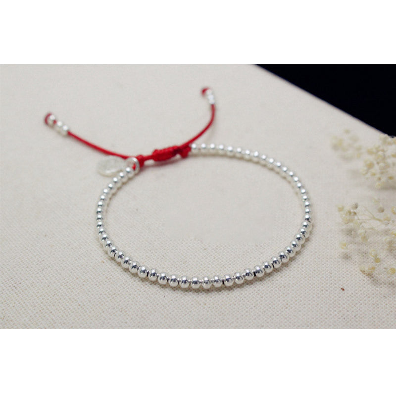 Sterling Silver Beaded Red String Bracelet