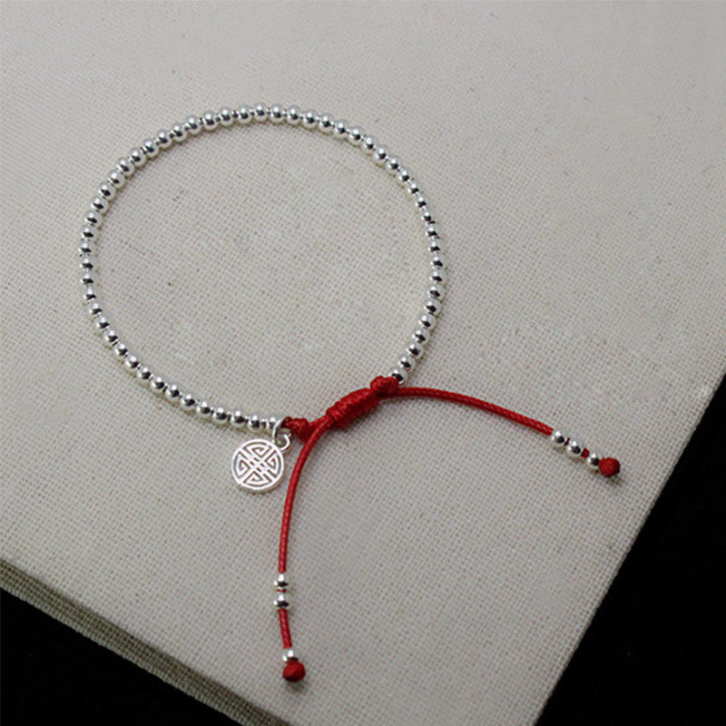 Sterling Silver Beaded Red String Bracelet