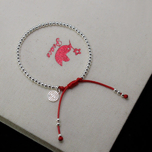 Sterling Silver Beaded Red String Bracelet