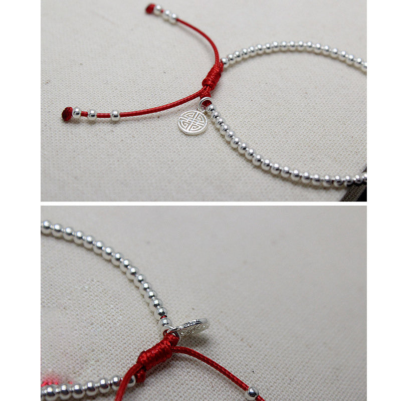 Sterling Silver  Beaded Red String Bracelet