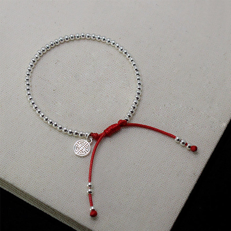 Sterling Silver  Beaded Red String Bracelet