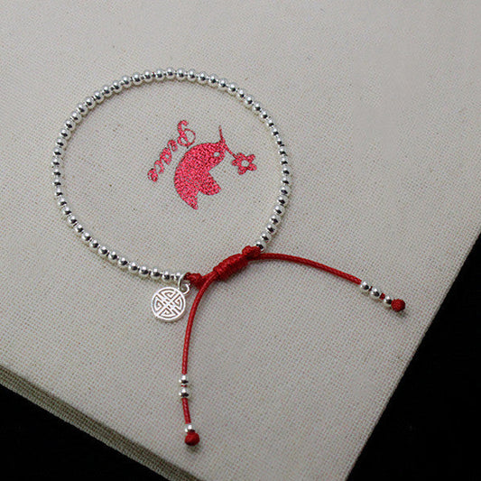 Sterling Silver  Beaded Red String Bracelet